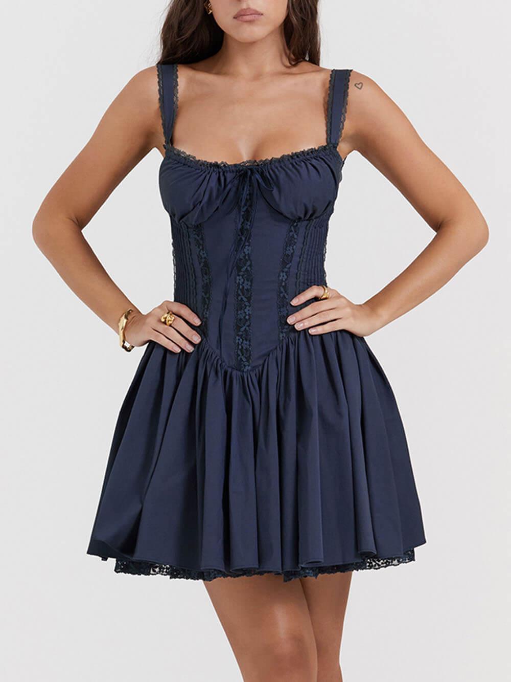 Aurohaya French Navy Corset Mini Dress