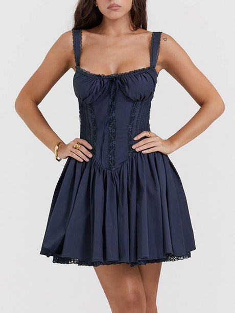 Aurohaya French Navy Corset Mini Dress