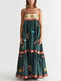 Aurohaya Summer Fun Unique Printed Midi Dress Dark Green