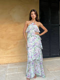Halter Neck Multi-Layered Ruffle Floral Print Dress