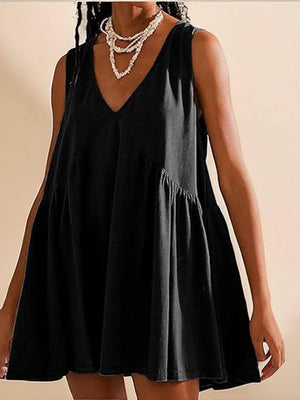 Aurohaya Deep V Wide Strap Mini Tank Dress Black
