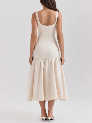 Aurohaya Graceful Square Neck Wide Strap Drop Waist Midi Dress