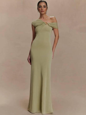 Aurohaya Off-shoulder Asymmetric Design Slim-fit Maxi Dress