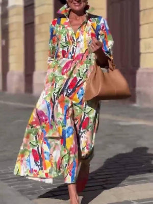 Aurohaya Unique Print Shirt Dress Colorful