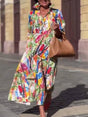 Aurohaya Unique Print Shirt Dress Colorful