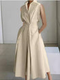 Aurohaya Vertical Collar V-neck A- Shaped Dress Beige