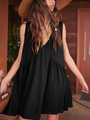 Aurohaya Deep V Wide Strap Mini Tank Dress