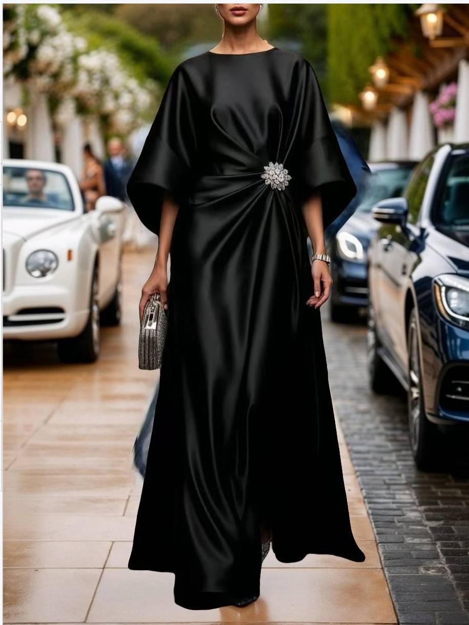 Aurohaya Elegant Pleated Design Maxi Dress BLack