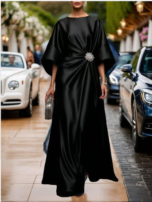 Aurohaya Elegant Pleated Design Maxi Dress BLack