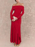 Off-shoulder Irregular Hem Maxi Dress