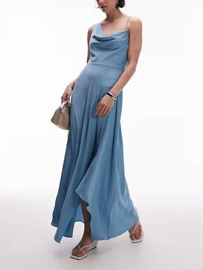 Aurohaya Swing Collar Irregular Hem Dress Blue