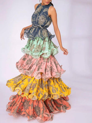 Aurohaya Multi-layer Printing Dress Printed