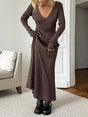 Aurohaya Minimalist Long Sleeve Knitted Maxi Dress Coffee