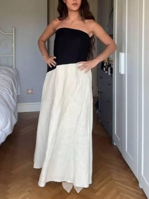 Aurohaya Contrast Color Stitching Tube Top Dress