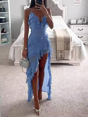 Aurohaya Irregular Ruffle Suspender Dress