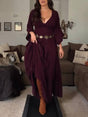 Aurohaya Vacation Style V-neck A- Line Maxi Dress (Belt Not Included) Purple
