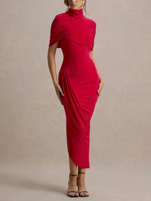 Aurohaya Slim-Fit Irregular Hem Midi Dress