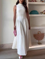 Aurohaya Casual Pleated Slim Low Waist Midi Dress White