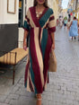 Aurohaya Elegant Irregular Stripe Print Pleated Maxi Dress Red
