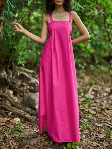 Aurohaya Vacation Style Backless Strap Dress Rose Red