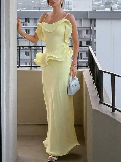 Aurohaya Playful Curled Hem Slim Fit Maxi Dress