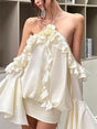 Aurohaya Off-the-shoulder Ruffled Horn Sleeve Dress Apricot