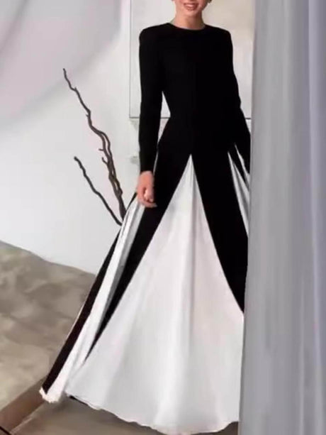 Aurohaya Glam Elegant Panelled Tulle Long Sleeve A-line Maxi Dress