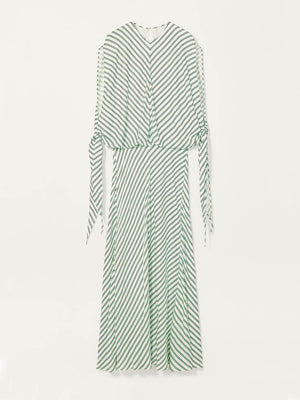Aurohaya Elegant Striped Print Tie-Cuff Maxi Dress