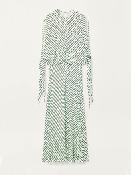 Aurohaya Elegant Striped Print Tie-Cuff Maxi Dress