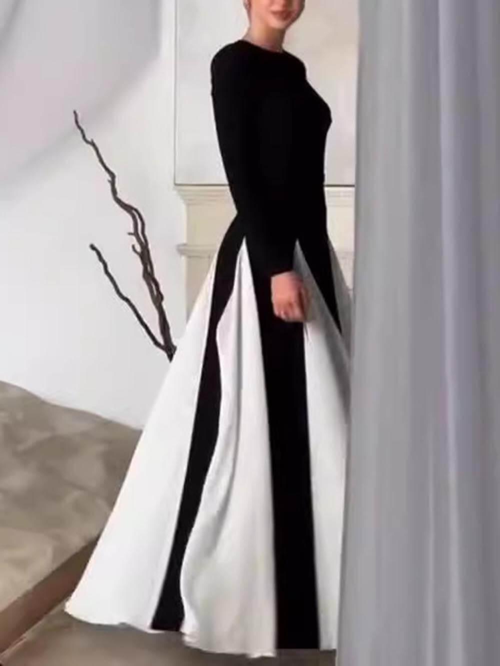 Aurohaya Glam Elegant Panelled Tulle Long Sleeve A-line Maxi Dress