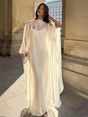 Aurohaya Glace Elegant Sheer Cape Layered Maxi Dress Cream