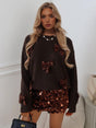 Aurohaya Exquisite Sequin Bow Sweater Brown Sweater