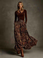 Aurohaya Retro Stretch Velvet Top And Paisley Print Maxi Skirt Set Brown Set