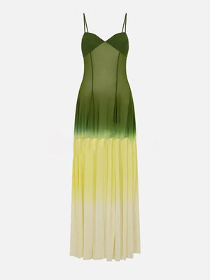 Aurohaya Exquisite See-through Tulle Ombre Print Slip Maxi Dress