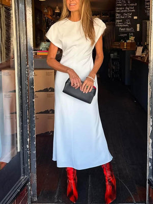 Aurohaya Elegant Drop-Shoulder Slim Maxi Dress