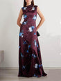 Aurohaya Asymmetrical Floral-Print Satin Maxi Dress Burgundy