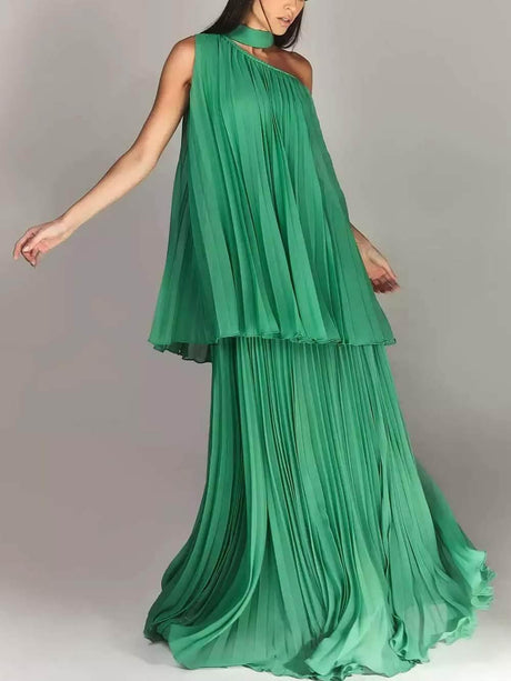 Aurohaya Elegant Ruched Off-Shoulder Layered Party Maxi Dress