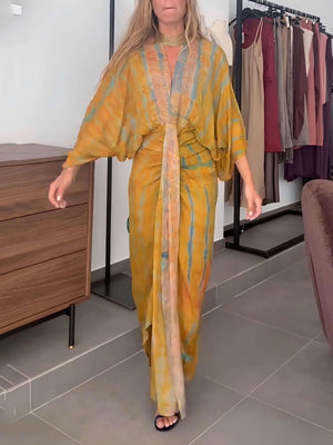 Aurohaya Kimono-Style Printed Dress Yellow