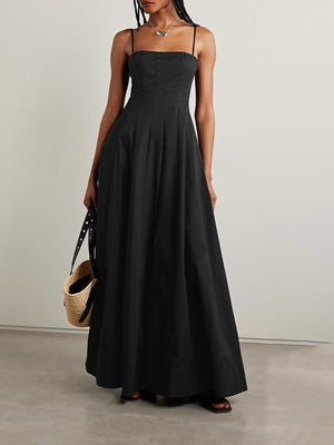 Aurohaya Classic Ruched Off-Shoulder A-Line Maxi Dress Black