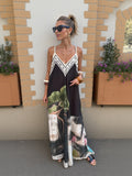 Unique Ink Flower Print Suspender Maxi Dress