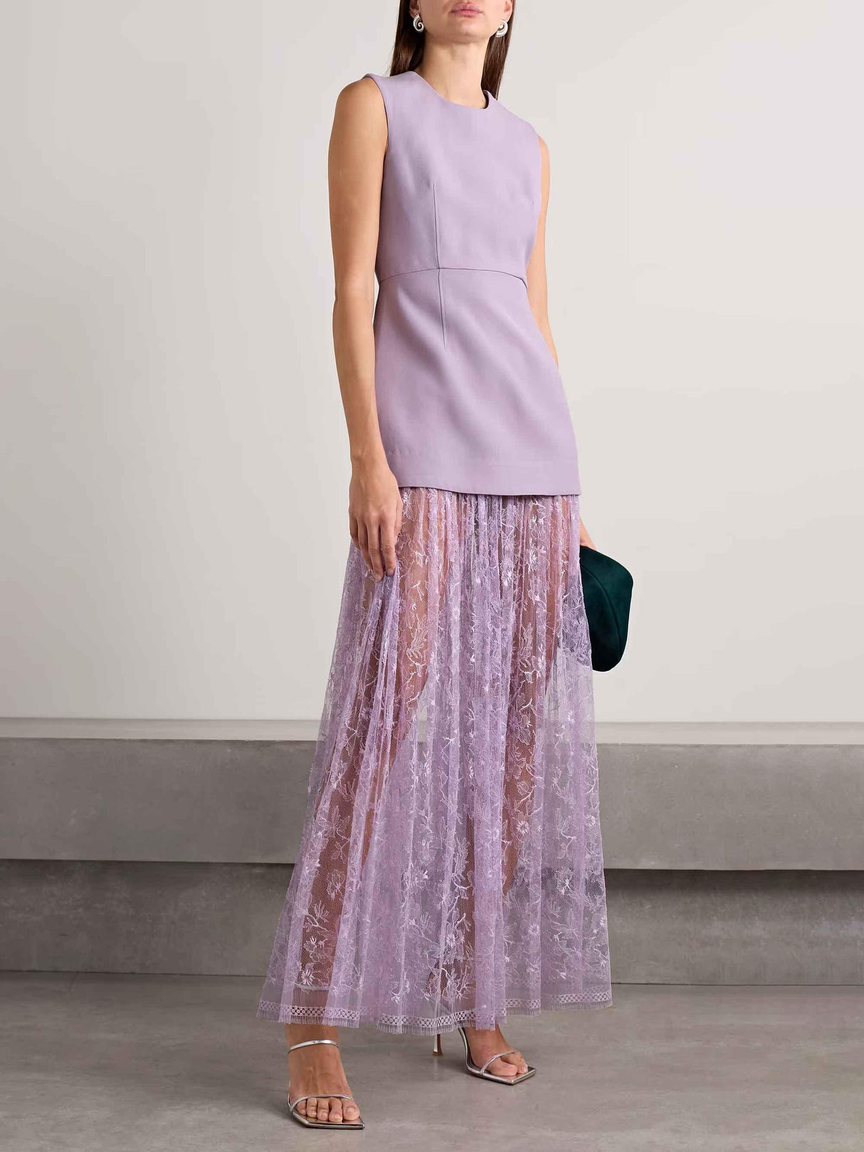 Aurohaya Elegant Corseted Waist Lace Maxi Dress Purple