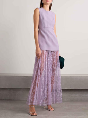 Aurohaya Elegant Corseted Waist Lace Maxi Dress Purple