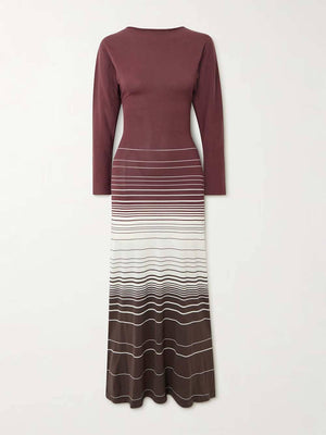 Aurohaya Casual Twist-Back Striped Print Maxi Dress