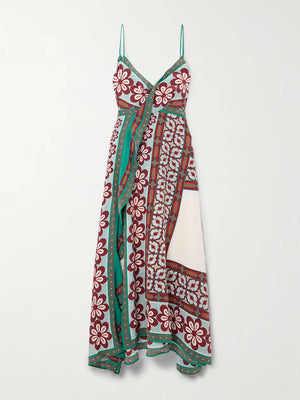 Aurohaya Classic Turn Around Wrap-Effect Printed Satin Midi Dress