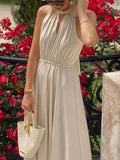 Elegant Off-The-Shoulder Tie Waist Satin Maxi Dress