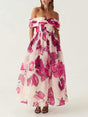 Aurohaya Delicate Playful Floral Print Cinched Waist Maxi Dress Pink