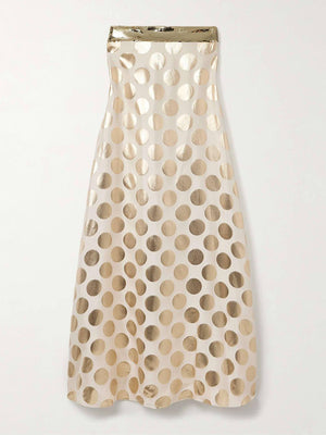 Aurohaya Elegant Off-Shoulder Sequin Metallic Polka Dot Maxi Dress