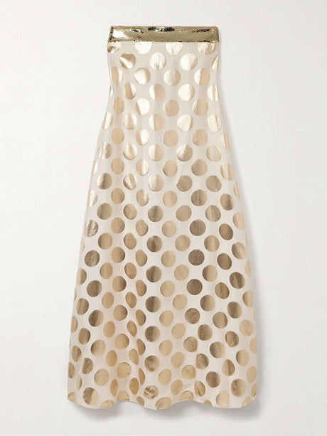Aurohaya Elegant Off-Shoulder Sequin Metallic Polka Dot Maxi Dress