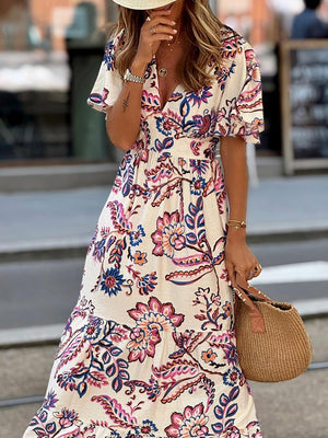 Aurohaya Elegant Floral Print A-Line Maxi Dress