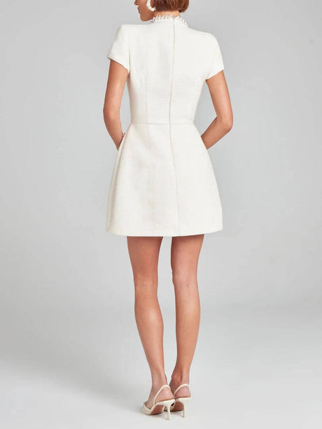 Aurohaya Exquisite And Playful Pearl Trim Pocket Mini Dress